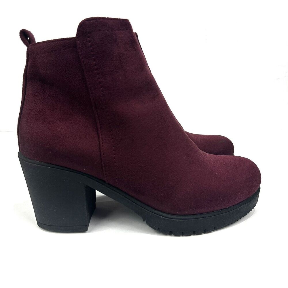 DREAM PAIRS Zoey-1 Womens Burgundy Chunky Heel Ankle Booties Shoes Sz 8.5 - Picture 3 of 14